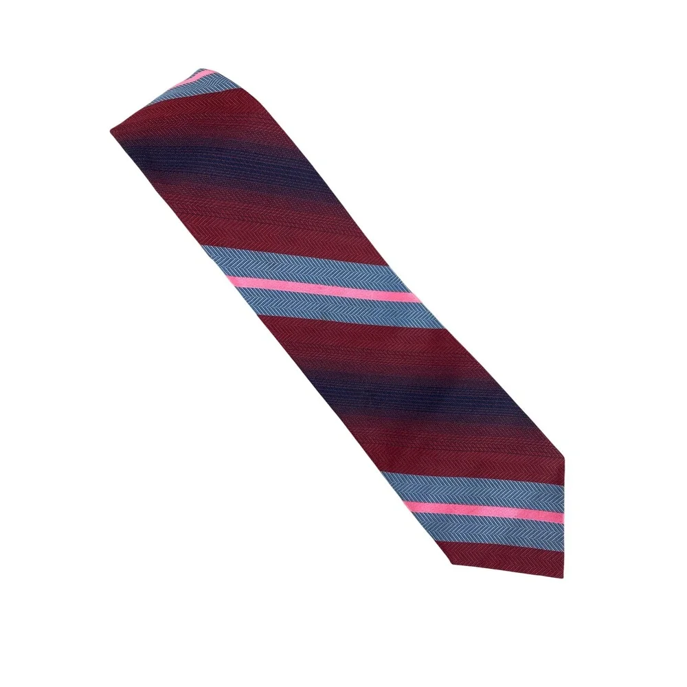VTG Superba Dacron Tie Red Blue Pink Stripe Shadow Ombre Herringbone 52.5x3.25